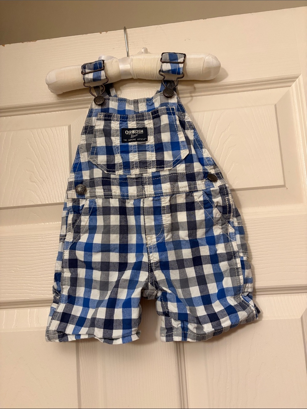 OshKosh B'gosh Blue and White Plaid Short Overalls